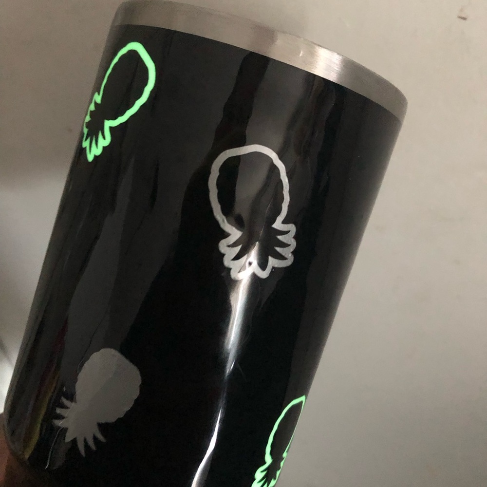 Black Stainless Accent Tumbler with Neon Green & Silver Pineapple Motif